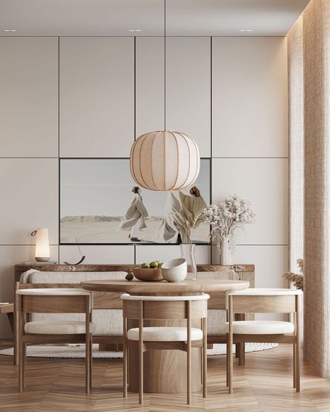 Muji Dining Room, Dining Room Design Japandi, Japandi Kitchen Diner, Japandi Interiors 2023, Japandi Dinner Room, Japandi Appartement, Japandi Interiors Dark, Japandi Dinner Table, Japandi Small Living Room