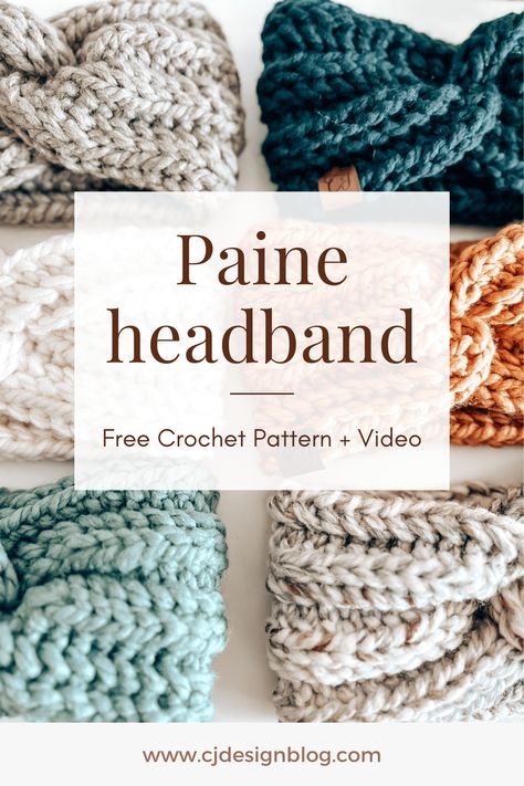 Crochet this headband in 25 minutes – Free pattern and video - CJ Design Blog Easy Headband Crochet Pattern Free, Wool Ease Thick And Quick Crochet Headband, Super Bulky Headband Crochet, Bulky Yarn Crochet Headband, Crochet Chunky Twisted Headband, Super Bulky Ear Warmer Crochet, Crochet Headband Super Bulky Yarn, Crochet Ear Warmer Bulky Yarn, Bulky Headband Crochet Pattern