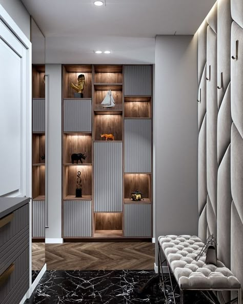 Office Bookshelf Design, Storage In Office, Luxury Bookshelves, Modern Bookshelf Design, Wooden Partition Design, Luxury Bookcase, Partition Designs, Staircase Interior Design, Wall Partition Design