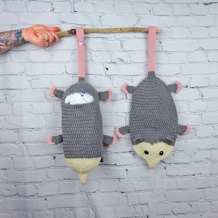 This Crochet Hanging Possum Is A Super Creative Way To Store Your Used Grocery Bags Crochet Possum Bag Holder, Ridiculous Gifts, Storing Plastic Bags, Unique Christmas Stockings, Crochet Hanging, Bag Tutorials, Grocery Bag Holder, Christmas Stocking Gifts, Crochet Bag Tutorials