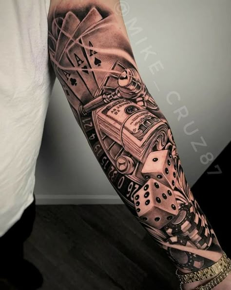 Tattoos Arm Mann, Fantastic Tattoo, Men Tattoos Arm, Tattoos Arm Sleeve, Card Tattoo Designs, Money Tattoo, Men Tattoos Arm Sleeve, Cool Arm Tattoos, Tattoos Arm