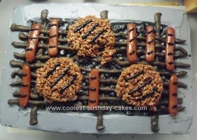 Grill Birthday Cake, Grill Cake Ideas, Cub Scout Cake, Hamburger Party, Man Cakes, Bbq Cake, Bbq Theme, Cake Competition, Burger Dogs