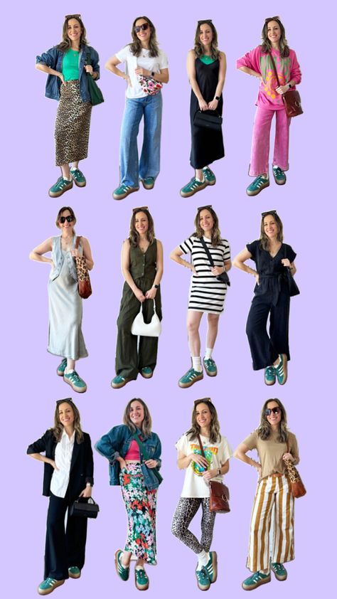 Collage of 12 women wearing different green adidas gazelle outfits for summer. Outfits With Adidas Shoes, Green Adidas Shoes Outfit, Outfits With Adidas, Green Adidas Gazelle, Platform Adidas, Green Gazelle, Green Adidas Shoes, Gazelle Outfit, Adidas Gazelle Outfit