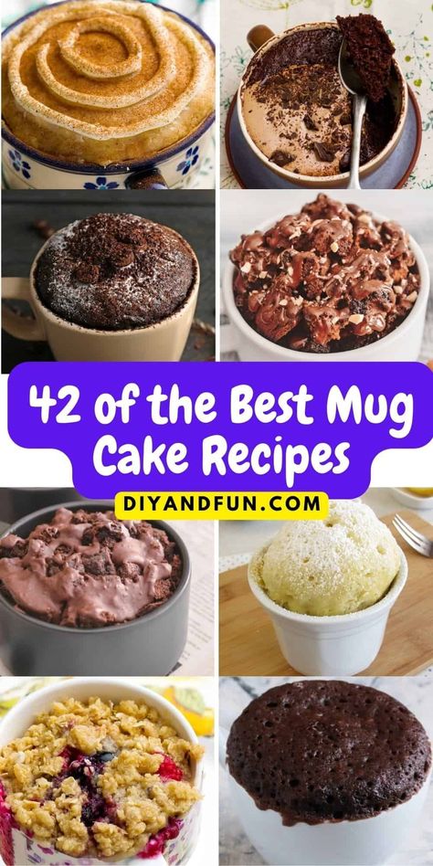 42 of the Best Mug Cake Recipes, easy dessert cake recipes made in mugs in minutes. Includes vegan, sugar free, and gluten free recipes. Easy Microwave Desserts, Mug Dessert Recipes, Mug Cake Recipes, Microwave Mug Recipes, Gluten Free Mug Cake, Easy Microwave Recipes, Dessert In A Mug, Microwave Dessert, Mug Cake Healthy