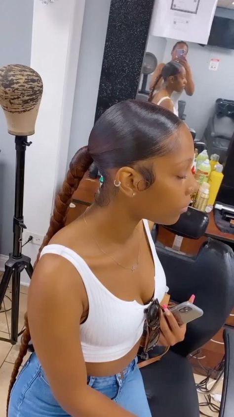 Color 30 Braided Ponytail, Middle Part Slick Back, Ponytail Braid, Girl Braided Hairstyles, Braided Ponytail Hairstyles, Slick Back, Middle Part, Braided Ponytail, Fish Tail Braid