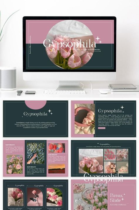 Gypsophilia Pink Green Powerpoint Template Pink#pikbest#powerpoint Presentation Slides Templates Aesthetic, Aesthetic Powerpoint Slides Ideas, Aesthetic School Presentations, Nice Powerpoint Design, Beautiful Slides Presentation, Slideshow Template Aesthetic, Pink Power Point Template, Powerpoint Presentation Ideas Aesthetic, Presentation Template Ideas