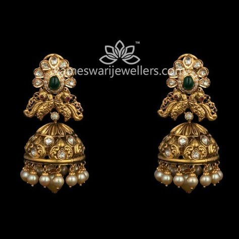 Gold Buttalu, Kameswari Jewellers, Temple Jewellery Earrings, Buy Earrings Online, Gold Earrings Indian, Gold Jhumka Earrings, Indian Jewelry Earrings, Gold Jewelry Outfits, Gold Earrings Models