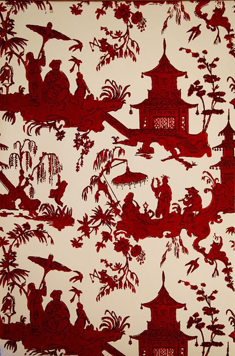 WH 172 467 Jardin Chinois Wallpaper Red on Off White by Waterhouse Fabrics and Wallcoverings Chinese Theme Wallpaper, Red Chinese Wallpaper, Red Chinoiserie Wallpaper, Red And Cream Wallpaper, Red And White Wallpaper, Red Chinoiserie, Chinoiserie Fabric, Asian Wallpaper, Chinese Fabric