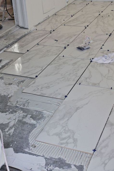 Laying Tile, Tile In Bathroom, Installing Tile Floor, Installing Tile, Tile Floor Diy, How To Tile, How To Lay Tile, Ceramic Floor Tile, Floor Tile Design