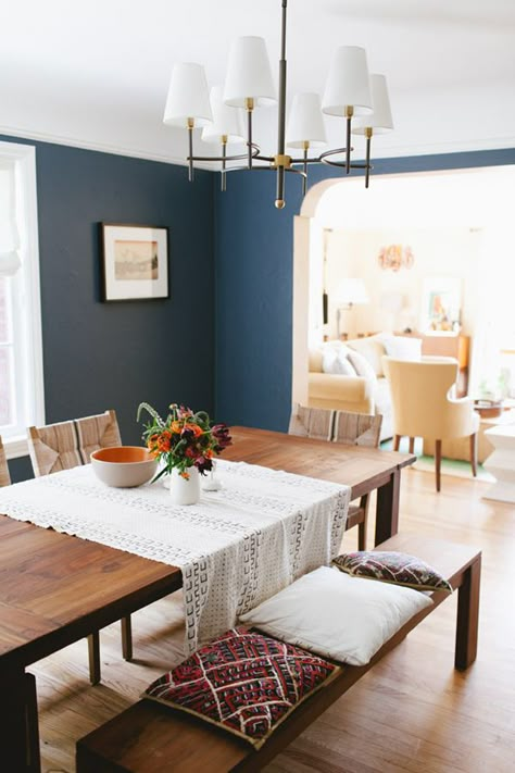 Ask Studio McGee: Our Favorite Blue Paint Dark Blue Dining Room, Studio Mcgee Living Room, Studio Mcgee Kitchen, Dining Room Paint Colors, Modern Farmhouse Dining Room, Dining Room Paint, Dining Room Blue, Modern Farmhouse Dining, Dining Room Colors