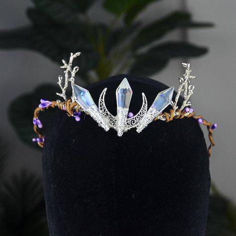 Product material: synthetic crystal stonePlease note that since the products are all handmade, as shown in the picture, there will be wires tangled, customers who mind, please check carefully before placing an order Circlet Crown, Moon Tiara, Witch Headband, Witchy Hair, Crescent Moon Jewelry, Crystal Hair Accessories, Crystal Tiara, Princess Jewelry, Wiccan Jewelry