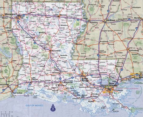 Large detailed roads and highways map of Louisiana state with all cities. Map Of Louisiana, Highway Map, System Map, Louisiana Map, North America Map, Printable Maps, Louisiana State, Usa Map, All Countries