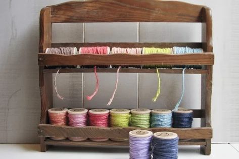 Roundup: Alternative Uses for Old Spice Racks - Curbly Wood Spice Rack, Spools Of Thread, Wooden Spice Rack, Thread Organization, Spice Racks, Jewelry Organizer Diy, Old Spice, Office Crafts, Craft Room Storage