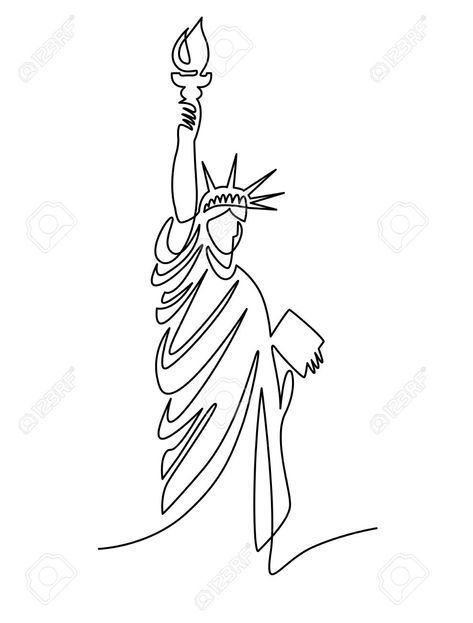 continuous line drawing of the Statue of Liberty, New York, USA, vector illustration. Stock Illustration - 114597331 Line Art New York, New York Line Art, New York Art Drawing, Usa Drawing, Statue Of Liberty Drawing, Usa Illustration, New York Drawing, New York Statue Of Liberty, Liberty Tattoo