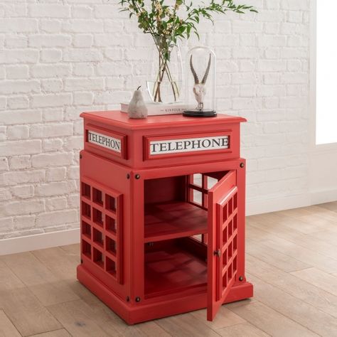 Side Table In A Telephone Box Style | Side Tables Online | Homes Direct 365 Meja Nakas, Quirky Furniture, Weird Furniture, Telephone Box, Deco Luminaire, Telephone Booth, Quirky Decor, Quirky Home Decor, Phone Booth