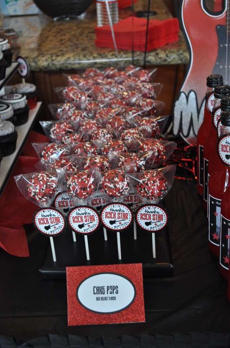 Rock And Roll Theme Cake Pops, Rock N Roll Cake Pops, Rock And Roll Cake Pops, Rock Star Birthday Party Ideas, Star Birthday Party Ideas, Rock Star Birthday Party, Rock And Roll Birthday Party, Star Cake Pops, Guitar Party