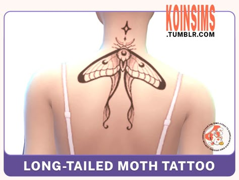 The Sims Resource - Long-Tailed Moth Tattoo Sims 4 Occult Tattoo, Sims 4 Cc Star Tattoo, Moth Sims 4 Cc, Sims 4 Dragon Tattoo, Sims 4 Neck Tattoo Cc, S4cc Tattoos, Ts4 Tattoos, Sims Aesthetic, Survivor Tattoo