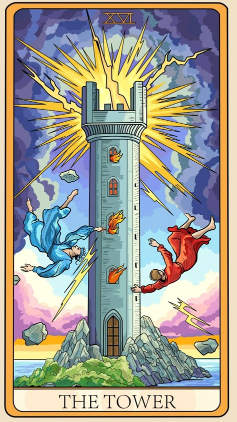 Tower Tarot Card, The Tower Tarot Card, The Tower Tarot, Tarot Cards Art, Rider Waite, Tarot Card Decks, Witch Art, The Tower, Tarot Card