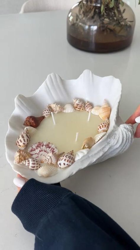 Seashell candles are all you need to enhance the decor. 🕯️🕯️🕯️ credits to: @yevaberez Candle Making Recipes, Sea Candles, Handmade Candles Diy, Diy Furniture Videos, Homemade Scented Candles, Seashell Candles, Diy Fabric Jewellery, Candle Crafts Diy, Candle Making Business