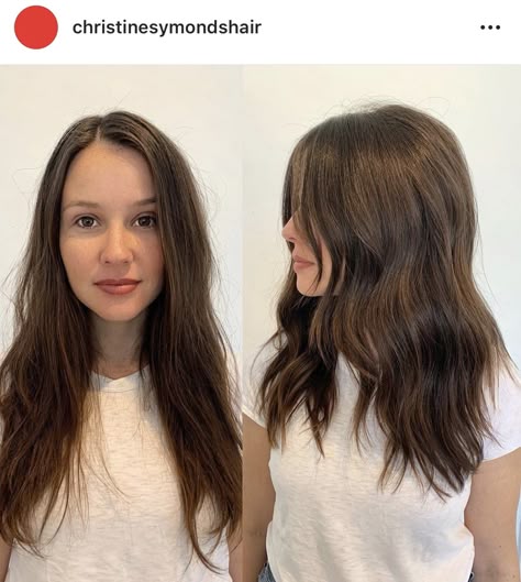 This is the one!! Only shorter. Side Part Layers Medium Hair, Layers For Medium Length Hair Side Part, Wavy Thinning Hair Styles, Medium Hair With Face Framing, Arm Pit Length Hair, Medium Length Hair With Face Framing, Mid Length Hair With Layers Side Part, Haircut With Side Part, Subtle Face Framing Layers