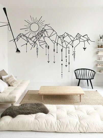 Home Décor & Accessories | SHEIN USA Tape Wall Art, Tape Wall, Tape Art, Mountain Print, Wall Paint, Wall Sticker, Print Wall, Wall Painting, Wall Hangings