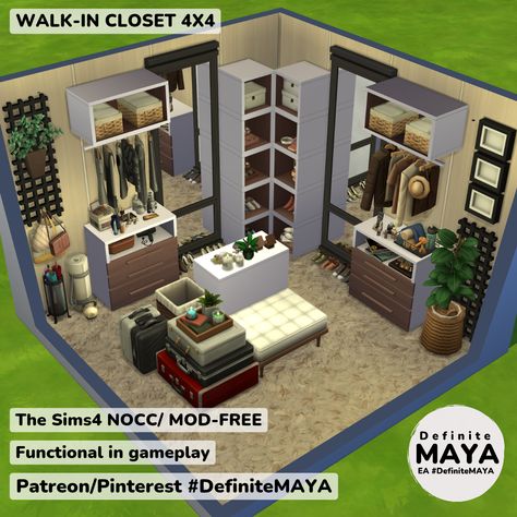 Sims 4 Walk In Closet Ideas, Sims 4 Walk In Closet, Walk In Closet Layout, Sims4 Ideas, Sims Rooms, Big Bedrooms, Sims Ideas, Sims 4 House Design, Closet Layout