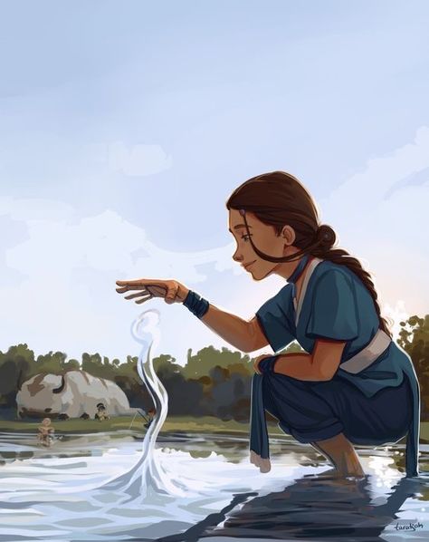 Katara Waterbending Water Bending, Tomboy Art, Fish Drawing, Water Tribe, The Last Avatar, Avatar Cartoon, Avatar The Last Airbender Art, Female Art Painting, Fire Nation