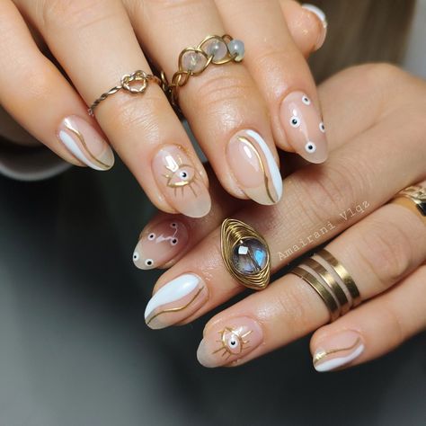 Ojo Turco Nails, Ojo Nails, Almond Nail Art, Almond Shape Nails, Casual Nails, Nail Art Designs Videos, Almond Nail, Mani Pedi, Almond Nails