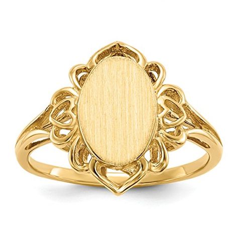 Roy Rose Jewelry 14K Yellow Gold Open Back Oval Heart Decorative Edge Womens Signet Ring Custom Personailzed with Free Engraving Available Initial  Size 475 ** Want to know more, click on the image. (This is an affiliate link and I receive a commission for the sales) Yellow Rings, Gold Signet Ring, Rose Gold Metal, Timeless Accessories, Types Of Rings, Ring Ring, Signet Ring, Yellow Gold Rings, Handmade Ring