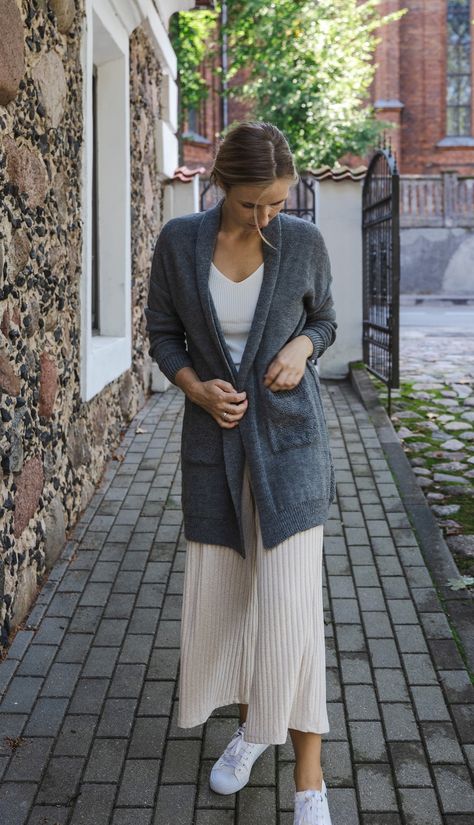 Cardigan over dress outfit