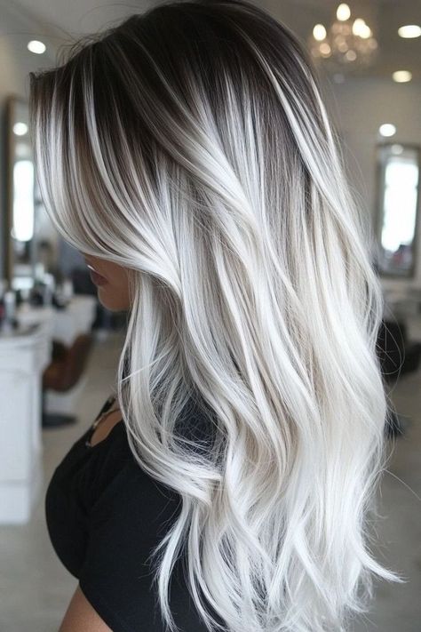 #Hairstyles #Weddings #WeddingHairstyles #UnitedStatesWeddings #BridalHair #GroomHair #WeddingInspiration #HairTutorials #BridalLooks #HairstyleIdeas #ElegantUpdos #RomanticHairstyles #ClassicWeddingLooks #ModernBrides #StylingTips #BridesmaidsHair #HairTrends #WeddingSeason #19Hairstyles#HairstyleHack #AgeDefying #YouthfulHair #HairTransformation #TimelessLook #BeautyTips #AgingGracefully #StyleSecrets #HairCare #GlamourTips #HairInspo #LookYounger #ConfidenceBoost #SelfCare #TransformYourLook Blonde Hair With Dark Roots Balayage, High Contrast Blonde Balayage, Platinum To Dark Blonde, Platinum Balayage On Dark Hair, White Blonde With Shadow Root, Dark Hair Platinum Highlights, Silver Hair Dark Roots, Platinum Balayage Dark Roots, Ice Blonde Hair With Dark Roots