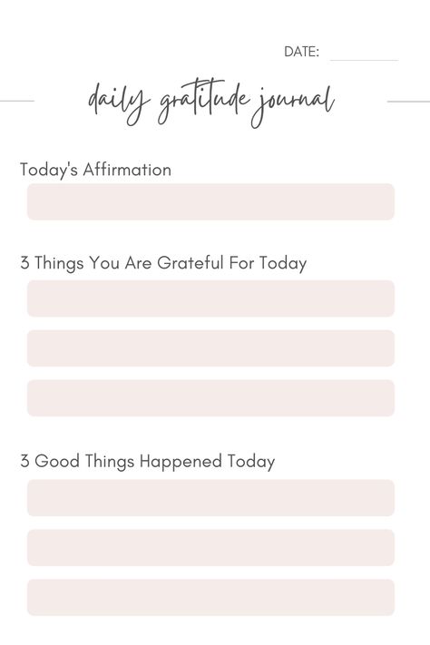 Gratitude journal Affirmation Journal Template, Simple Daily Journal Ideas, Journal Prompts Simple, Easy Daily Journal Ideas, Night Journal Template, Gratitude Journal Templates Printable Free, Gratitude Journal Templates, Gratitude Journal Template Ideas, Free Printable Gratitude Journal Pages