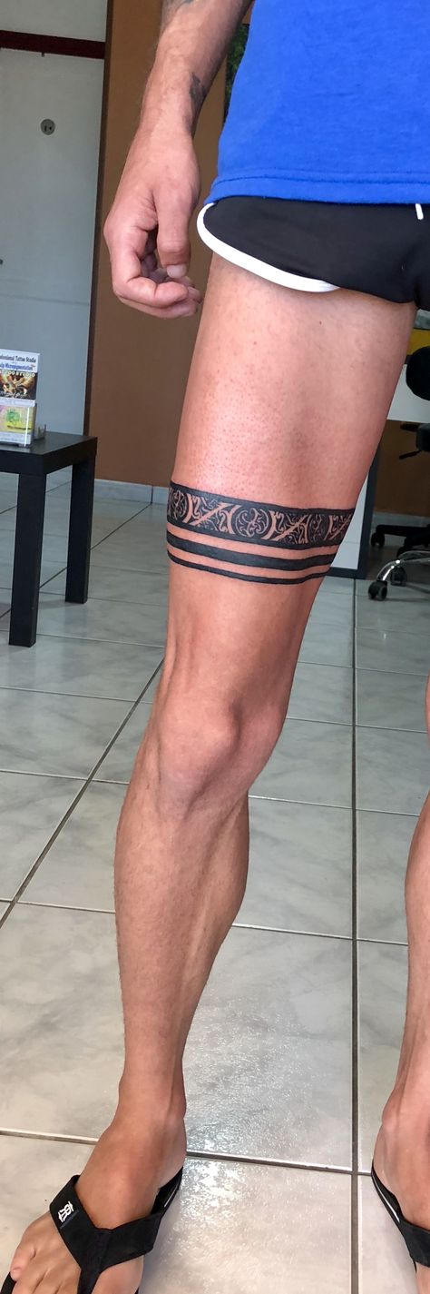 Leg stripe tattoo Leg Ring Tattoo Men, Tattoo That Wraps Around Leg, Band Tattoos For Men Leg, Thigh Band Tattoo Men, Band Leg Tattoo, Band Tattoo On Thigh, Leg Band Tattoo Men, Leg Bracelet Tattoo, Leg Ring Tattoo