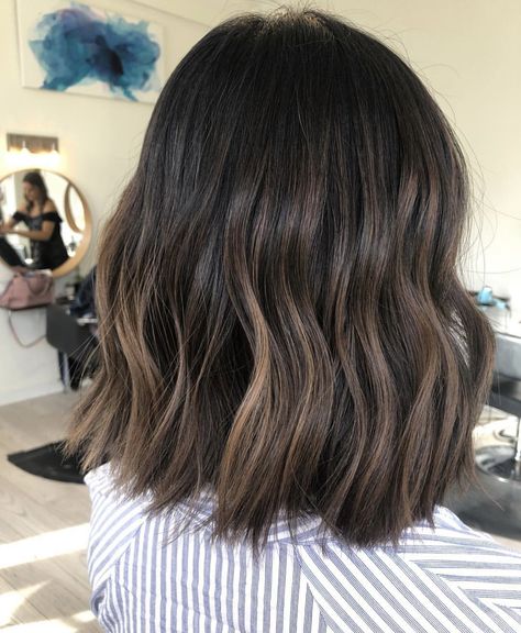 Brown Hair Colors On Short Hair, Dimensional Brunette Short Bob, Short Brown Dimensional Hair, Bob Hair Balayage Brunettes, Dark Brown Short Hair Balayage, Short Dark Brown Balayage, Short Hair Balayage Dark, Dimensional Short Hair, Brunette Balayage Bob Hair