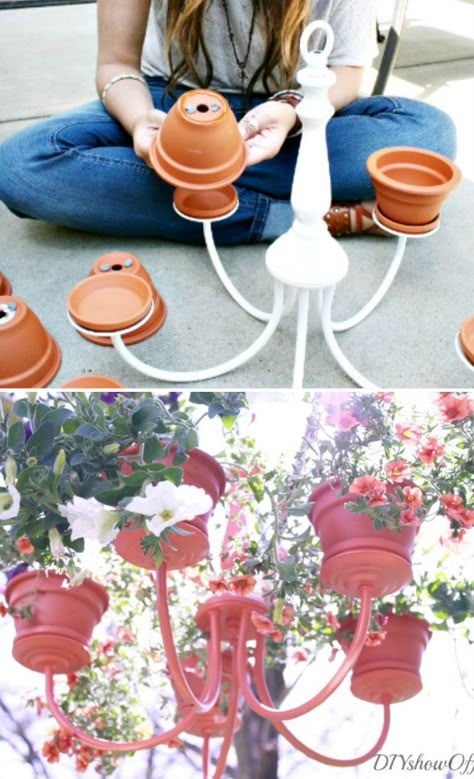 Chandelier Planter, How To Make A Chandelier, Diy Shows, نباتات منزلية, Terraria, Diy Planters, Garden Crafts, Lawn And Garden, Ikebana