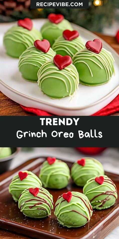 Dreaming of a holiday dessert that’s both cute and delicious? Our Grinch Oreo Balls are sure to steal the show at your Christmas Desserts celebration! Make sure to save this recipe for a fun and easy treat that will spread holiday cheer! Grinch Balls, Cookies Balls, Christmas Sweets Easy, Christmas Snacks Easy, Christmas Desserts Kids, Oreo Balls Recipe, Christmas Desserts Party, Cake Ball Recipes, Xmas Desserts