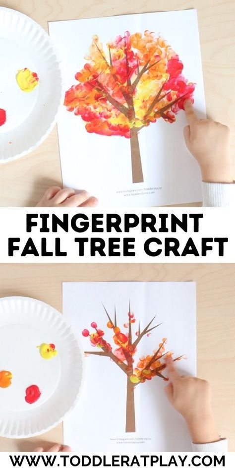 Fingerprint Fall Tree Craft - Toddler at Play Fall Party At School, Fall Nursery Crafts, Nursery Crafts Preschool, Thankful For Preschool, Season Crafts Preschool, Fall Tree Craft, Fall Crafts For Toddlers, Preschool Crafts Fall, Craft For Preschoolers