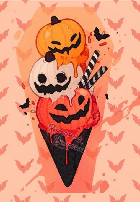 Summerween Drawing, Halloween Food Drawing, Spooky Season Art, Summerween Aesthetic Wallpaper, Spooky Summer Wallpaper, Summerween Wallpaper, Summerween Ideas, Summerween Aesthetic, Cute Spooky Art