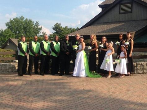 Lime green & black wedding! My colors when I get married! Black And Lime Green Wedding Theme, Lime Green Wedding Theme, Green Black Wedding, Alien Wedding, Lime Green Weddings, Tropical Weddings, Red Wedding Theme, Black Suit Wedding, Green Themed Wedding