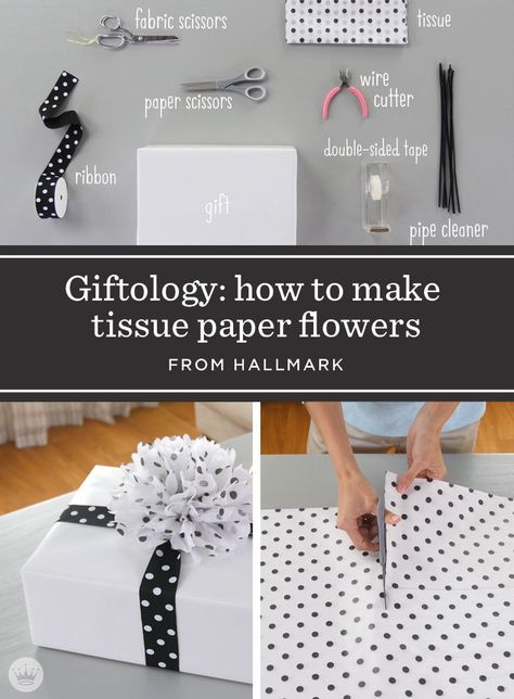 Gift Wrapping Video: How to Make Tissue Paper Flowers | Learn the art of gift wrapping from the experts at Hallmark. Watch this easy video tutorial to see how to make your gift stand out with a DIY tissue paper flower: five sheets + fold + fluff = fabulous! Make Tissue Paper Flowers, Gift Wrapping Tutorial, Creative Wrapping, Tissue Flowers, Gift Wrapping Techniques, Creative Gift Wraps, Gift Wrapping Inspiration, Gift Wrapping Ideas, Gifts Wrapping Diy