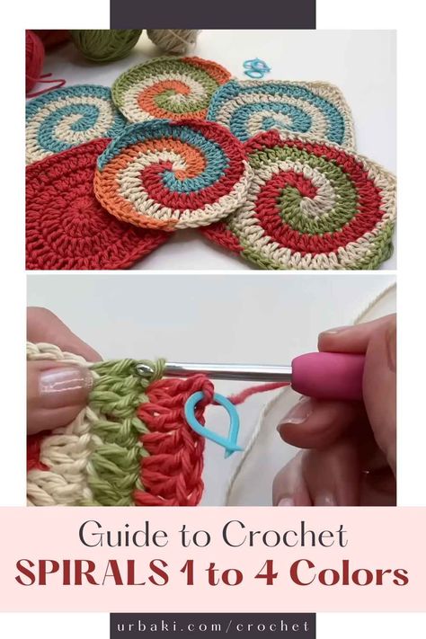 If you've ever been captivated by the hypnotic beauty of spirals and are eager to explore the world of colorful crochet, you're in the right place. In this comprehensive guide, we'll embark on an exciting journey through the creation of spirals in 1 to 4 colors and even delve into the art of squaring them off, taking your crochet skills to new heights. Spirals have a unique charm that draws crafters and artists alike. Their graceful curves and vibrant colors can transform simple yarn... Crochet Spiral Blanket, Crochet Spirals, Hypnotic Beauty, Spiral Crochet Pattern, Crochet Spiral, Crochet Circle Pattern, Spiral Crochet, Granny Pattern, Crochet Stitches Guide