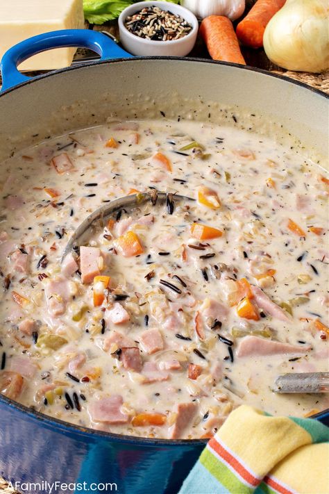 Ham Wild Rice Soup, Ham And Wild Rice Soup, Healthy Ham, Ham Leftovers, Soup Crock Pot, Creamy Wild Rice Soup, Ham Soup Recipes, Savory Ham, Wild Rice Soup Recipes