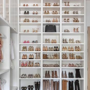 Closet Boot Storage, Boot Storage Closet, Boot Shelves, Shelves Design Ideas, Shoe Shelf In Closet, Transitional Closet, Handbag Display, Custom Cowboy Boots, Built In Dresser