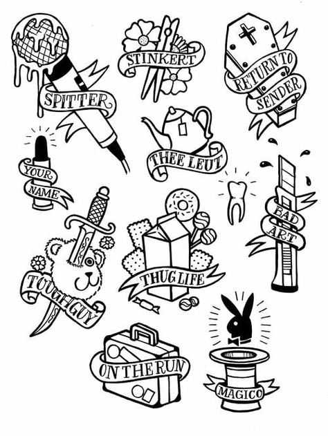 Tattoo                                                                                                                                                                                 Más Tattoo Art Styles, Buraka Tattoo, Flash Art Tattoos, School Lines, Art Flash, Kunst Tattoos, Tattoo Flash Sheet, Sailor Jerry, Art Ancien