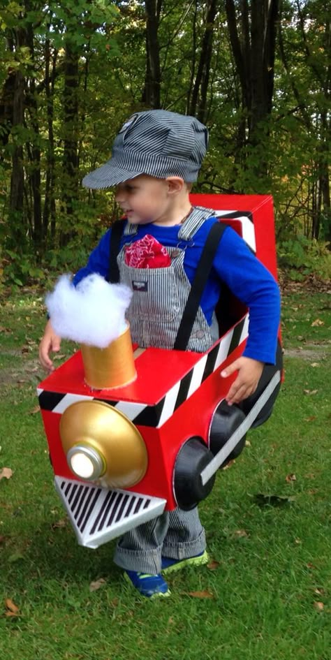 Train costume More Train Conductor Halloween Costume, Train Costumes For Kids, Stroller Halloween, Stroller Halloween Costumes, Train Conductor Costume, Train Costume, Box Train, Toddler Boy Halloween Costumes, Halloween Train