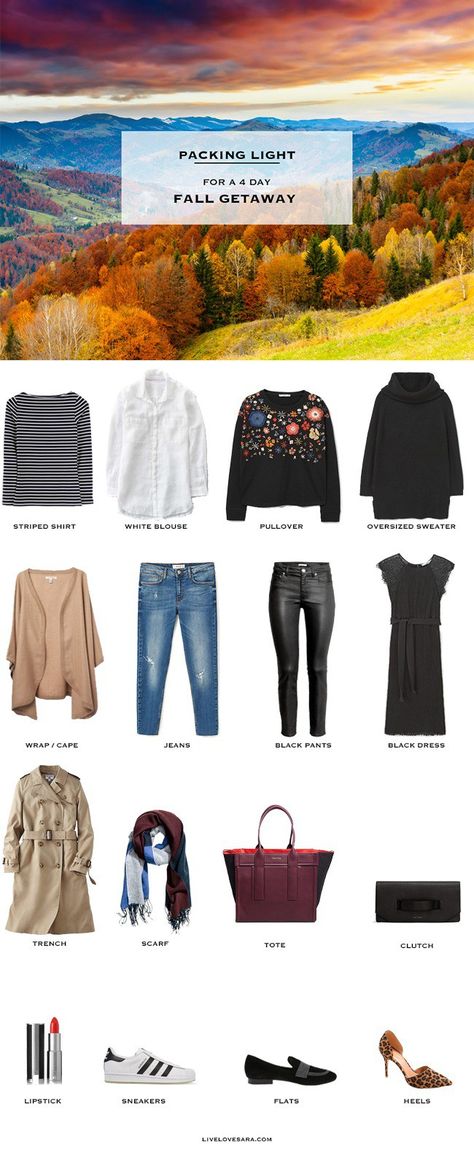 What to Pack for a 4 Day fall Getaway Packing Light List #travellight #packinglight #packinglist #travel #traveltips Getaway Outfit, Fall Getaways, Packing Clothes, Travel Capsule Wardrobe, Holiday Packing, Travel Capsule, Packing Lists, Outfit For Travel, Travel Wear