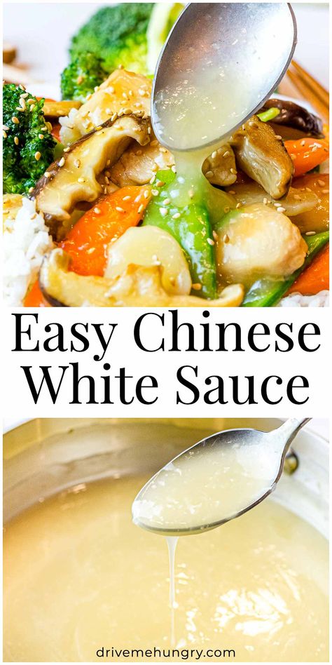 Chinese white sauce is a light, clear sauce made of broth, garlic, and ginger. It's thickened with cornstarch and can be used in any stir fry recipe! #chinesewhitesauce #stirfrysauce #asiansauce #Chinesesauce Chinese White Sauce, Easy Stir Fry Sauce, Asian Sauce Recipes, Stir Fry Sauce Easy, Homemade Chinese Food, White Sauce Recipes, Asian Stir Fry, Garlic And Ginger, Mapo Tofu