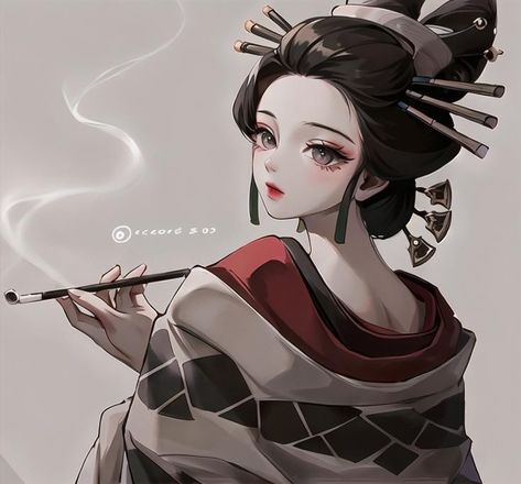 Anime Oiran Geisha, Geisha Anime Art, Oiran Anime, Geisha Anime, Geisha Art, Female Character Concept, Harley Quinn Art, Animation Art Character Design, Cute Doodle Art