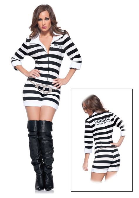 Womens Sexy Jailbird Costume Sexiest Halloween Costumes Women, Jail Bird Costume, Jailbird Costume, Prisoner Halloween, Convict Costume, Halloween Prisoner Costume, Cinderella Halloween Costume, Annie Costume, Robber Costume