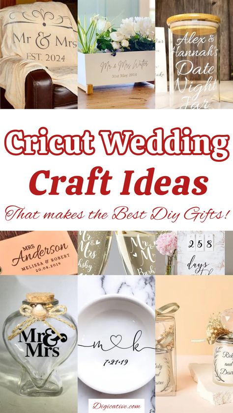 Get amazing craft ideas for cricut wedding projects that makes the best diy gift ideas for couples. Explore amazing wedding craft ideas and get inspiration for your DIY wedding. Find all the wedding ideas you need. And immediately turn them into reality by getting your hands on the highest quality wedding craft products for the lowest price. Ideal for wedding decorations, handcrafted wedding invitations, and much much more to make your special day unforgettable! Wedding Gift Diy Cricut, Cricut Wedding Gifts Diy Vinyl Projects, Wedding Photographer Gift Ideas, Cricut Wedding Projects Great Gifts, Cricut For Wedding Projects, Diy Cricut Wedding Decorations, Diy Wedding Gift Ideas For Couple, Cricut Ideas Wedding, Homemade Wedding Gifts Diy